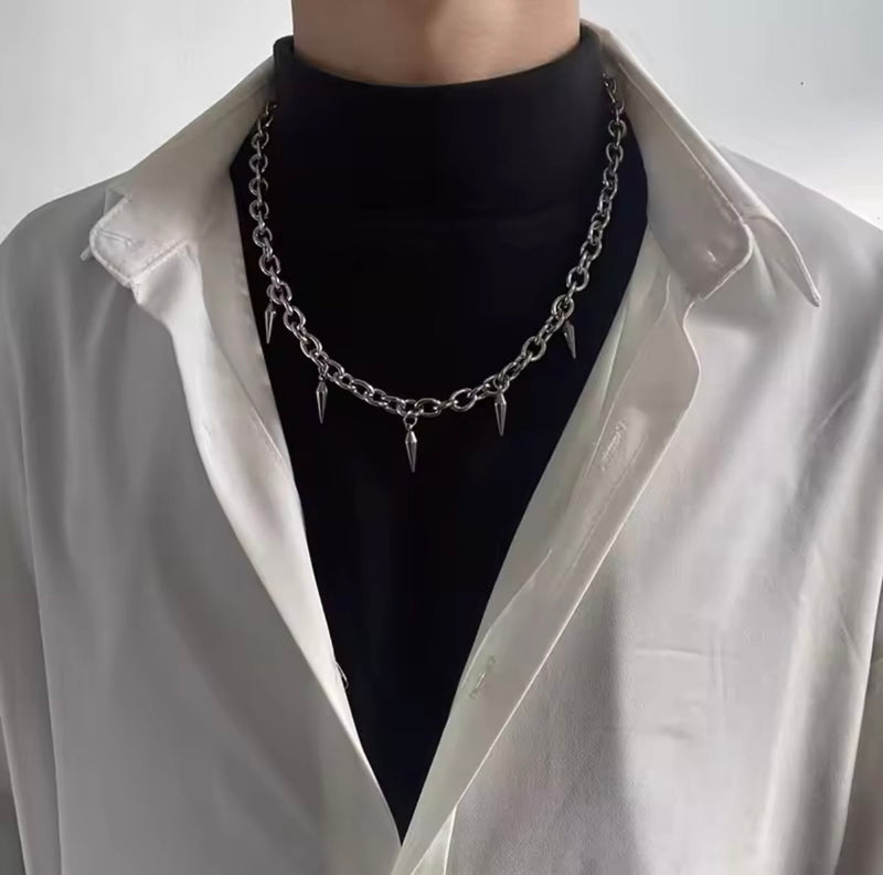 Gothic Spike Rivet Chain Necklace – Punk Stainless Steel Choker for Men & Women