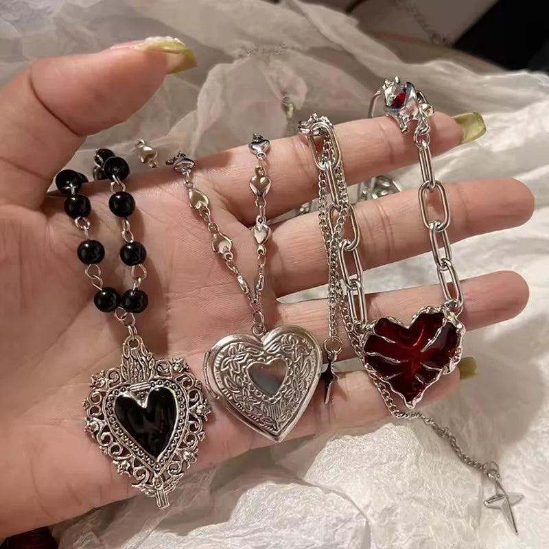 Gothic Heart Pendant Necklace - all three heart styles compared