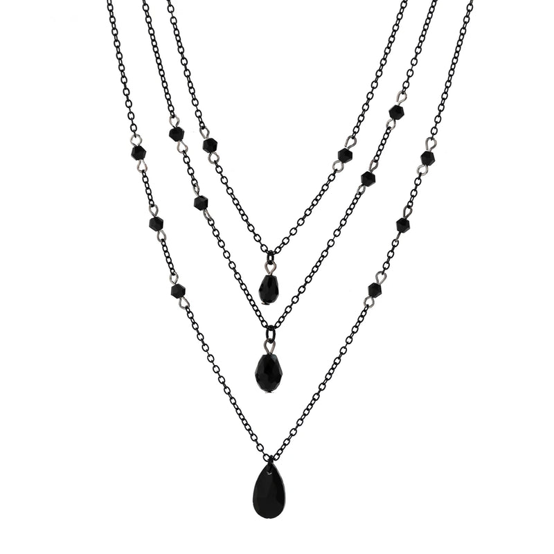 Vintage Black Crystal Layered Choker - Gothic Statement Necklace for Midnight Glamour