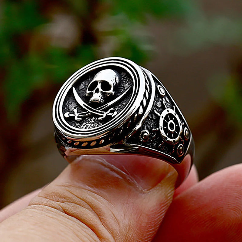 Elite Gothic Pirate Skull Ring - Stainless Steel Statement Jewelry for Men