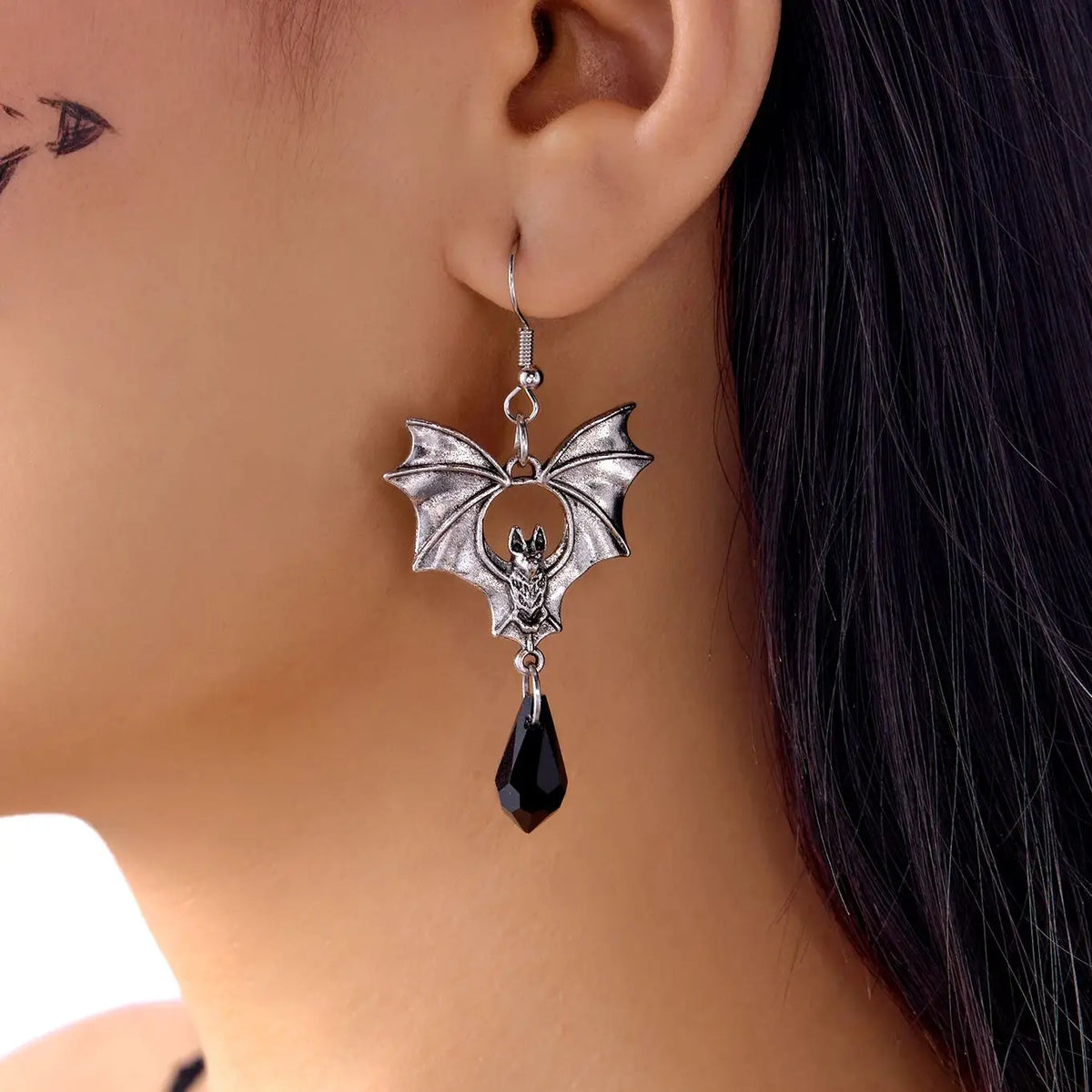 Dramatic Crystal Bat Drop Earrings - Gothic Vampire & Dark Fantasy Jewelry - View 3