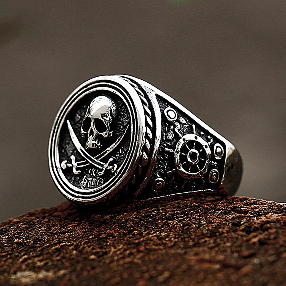 Elite Gothic Pirate Skull Ring - Stainless Steel Statement Jewelry for Men - View 3