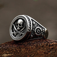 Elite Gothic Pirate Skull Ring - Stainless Steel Statement Jewelry for Men - View 3