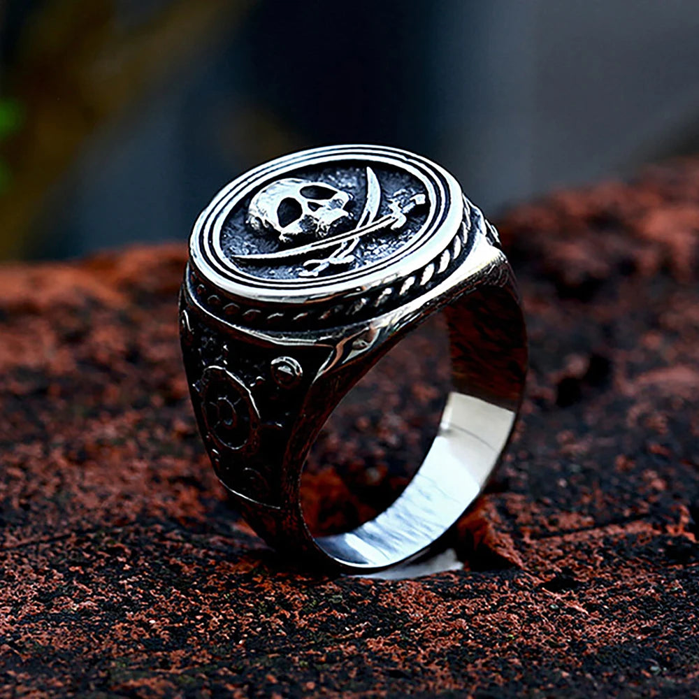 Elite Gothic Pirate Skull Ring - Stainless Steel Statement Jewelry for Men - View 4