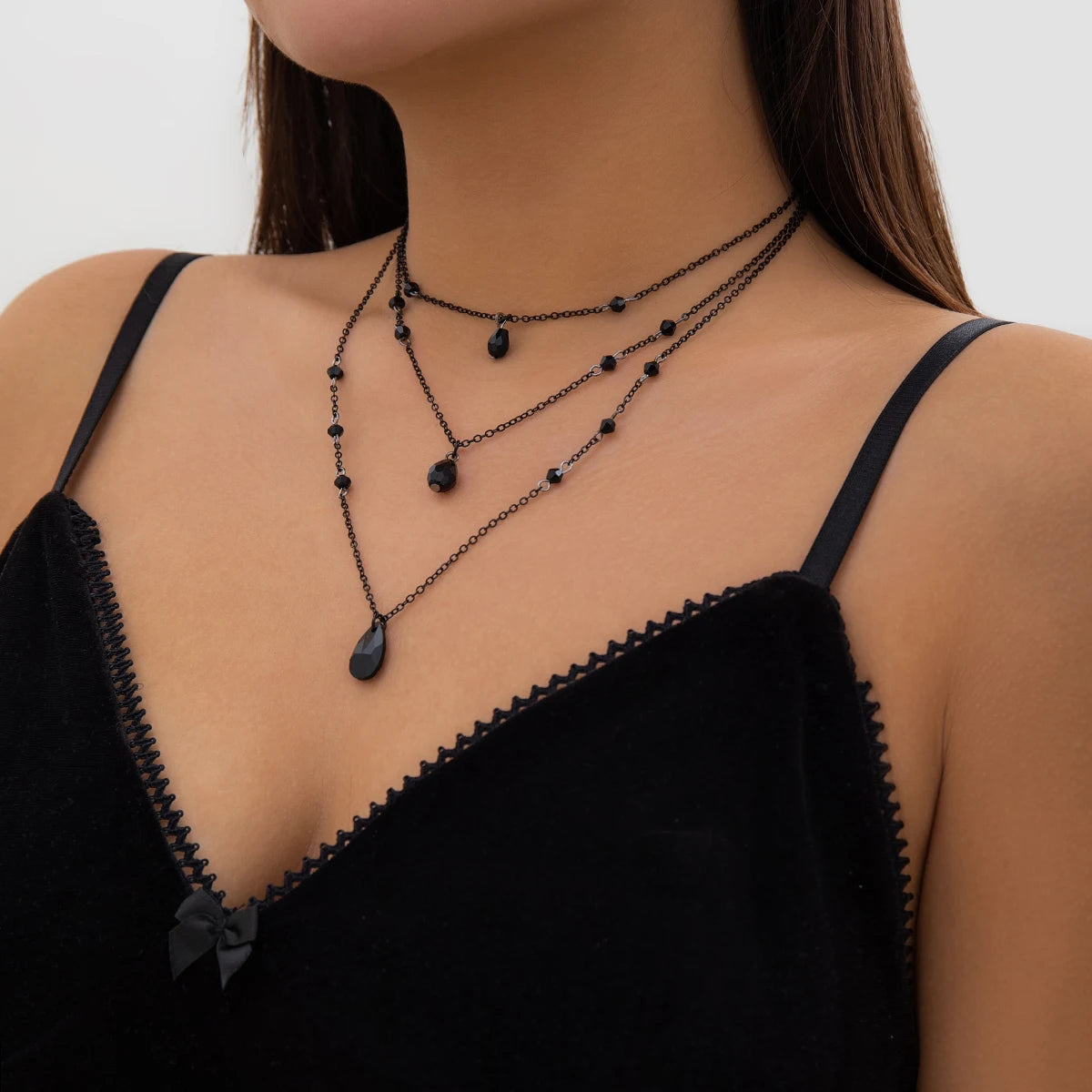 Vintage Black Crystal Layered Choker - Gothic Statement Necklace for Midnight Glamour - View 3