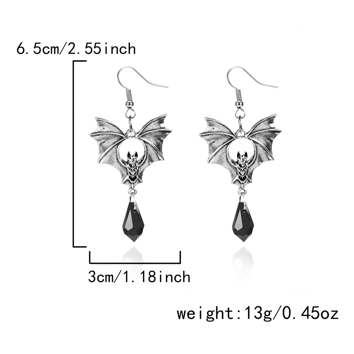 Dramatic Crystal Bat Drop Earrings - Gothic Vampire & Dark Fantasy Jewelry - View 5