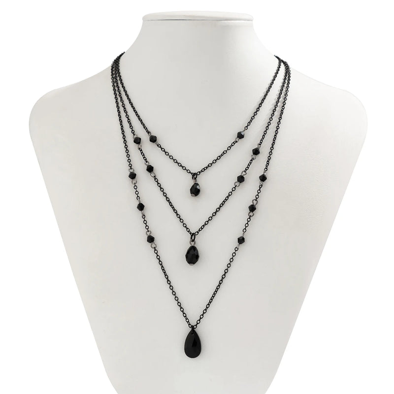 Vintage Black Crystal Layered Choker - Gothic Statement Necklace for Midnight Glamour - View 2