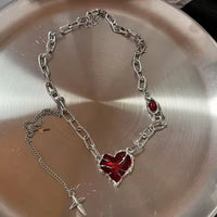 Gothic Heart Pendant Necklace - Red Enamel Heart style
